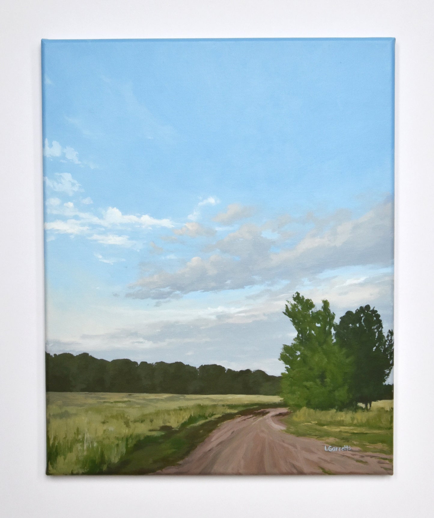Sunset original painting, Curved Dirt Road and Trees