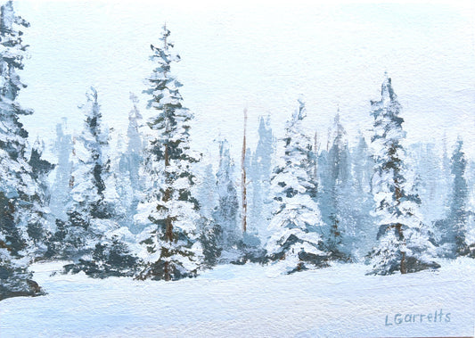 Snow covered evergreen trees original painting